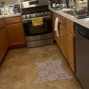 Handmade Terry Rug . Easy slide with fast swipe when in need . Kitchen splashes